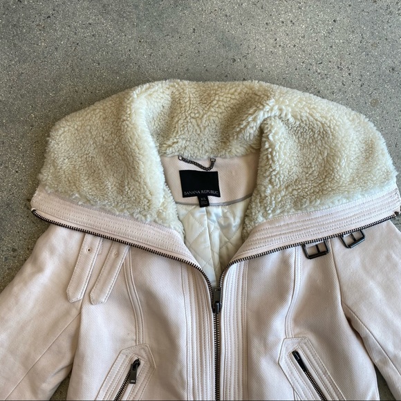Banana Republic Shearling Pink Moto Bomber Jacket - Picture 4 of 7
